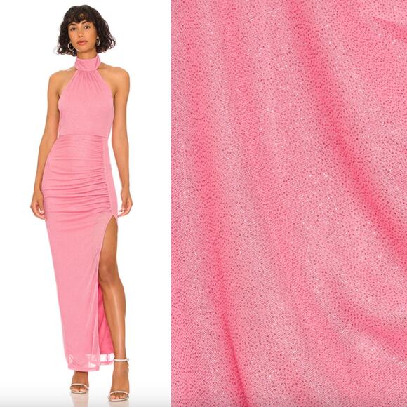 superdown | Bea Halter Maxi Dress in Pink Glitter Knit Ruched Halter S - Picture 1 of 14
